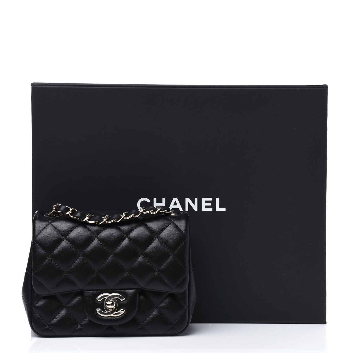 Lambskin Quilted Mini Square Flap Black