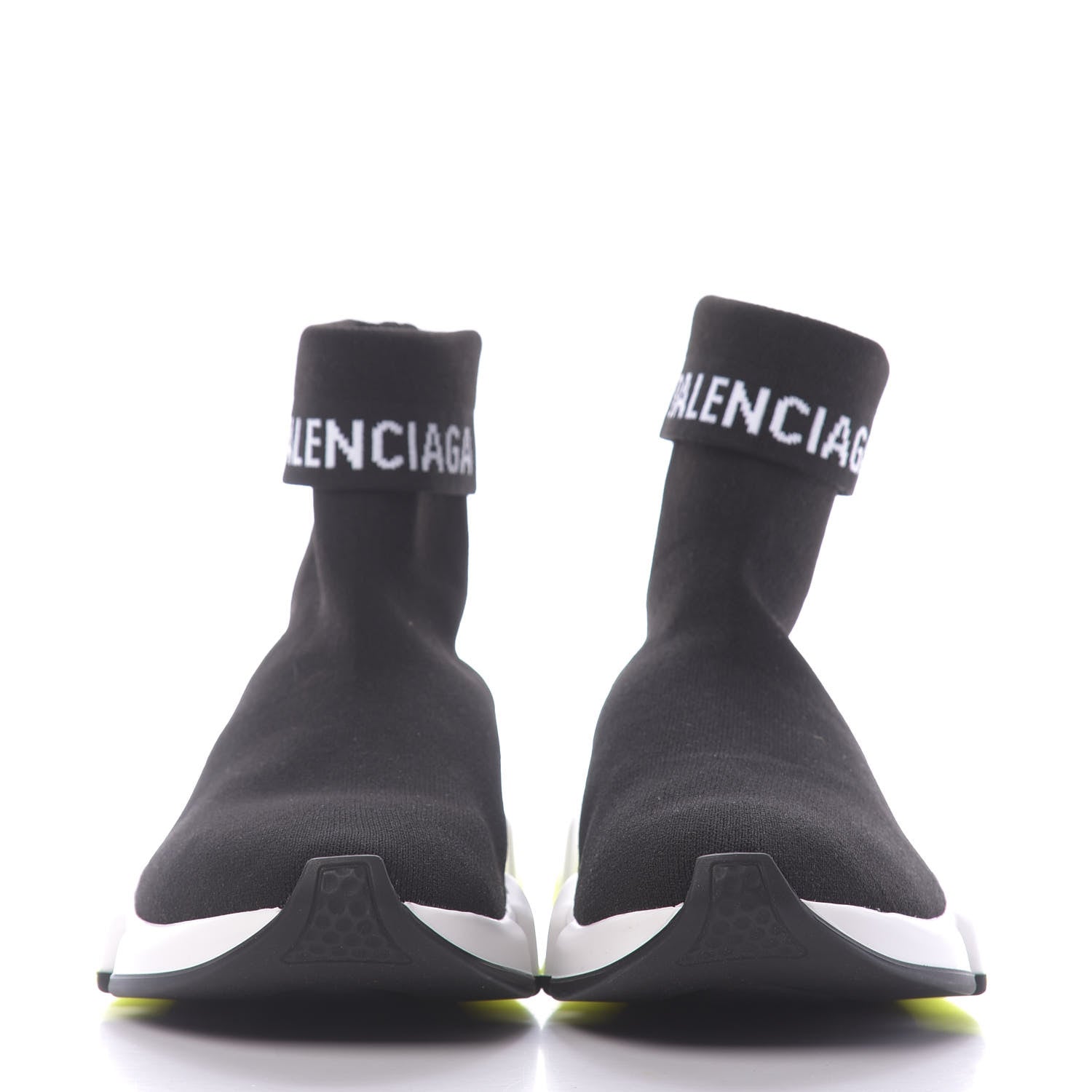 Balenciaga Neoprene Knit Mens Speed Cuffed Sneakers 39 Black White Yellow Fluo 2 of 10
