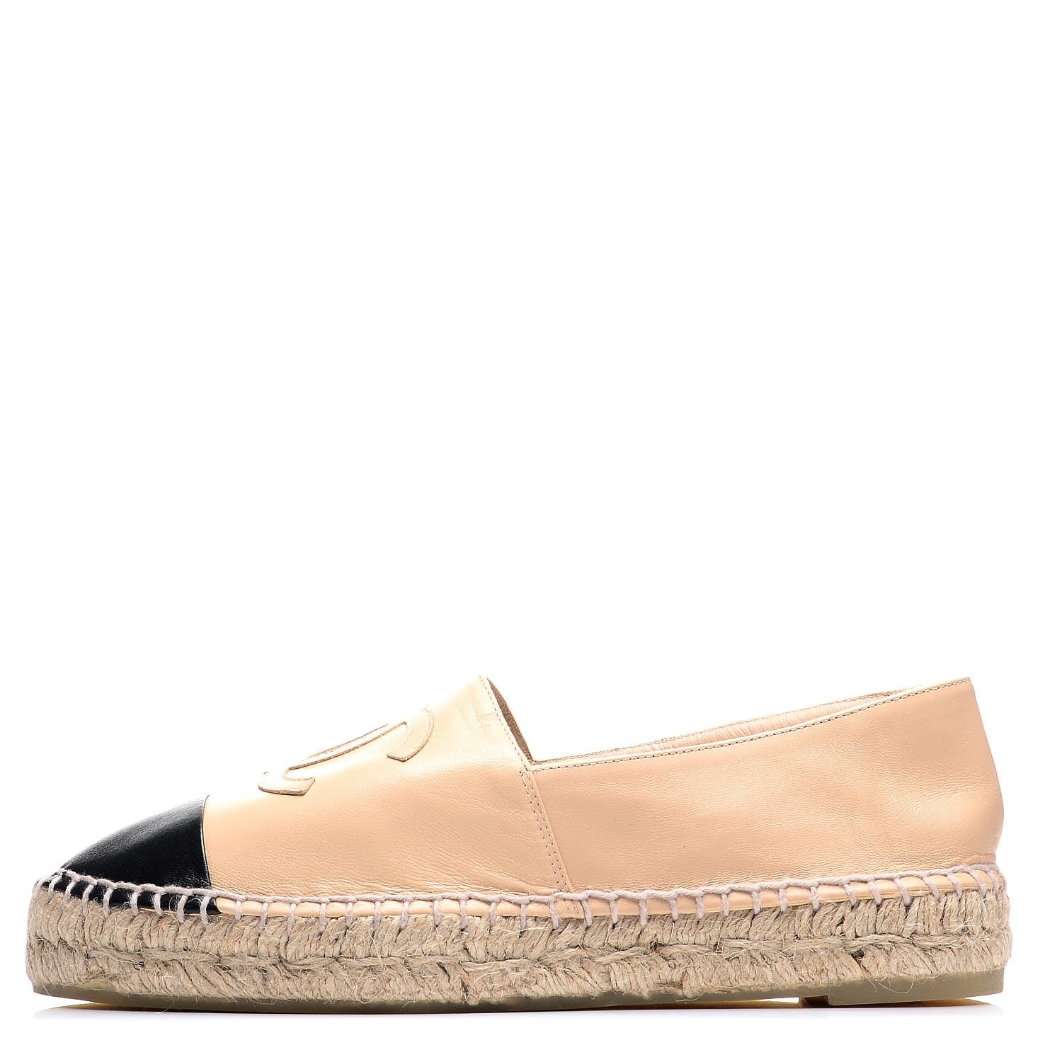 Chanel Lambskin CC Espadrilles 37 Beige Black 1 of 10