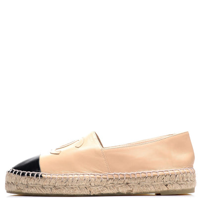 Chanel Lambskin CC Espadrilles 37 Beige Black 1 of 10