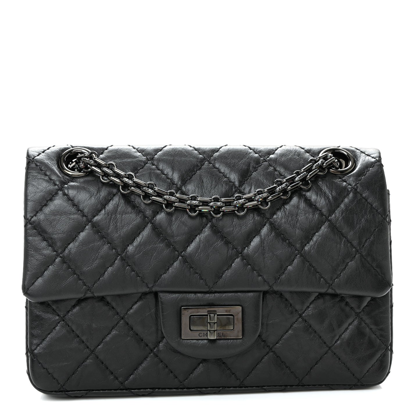 Aged Calfskin Quilted 2.55 Reissue Mini Flap So Black