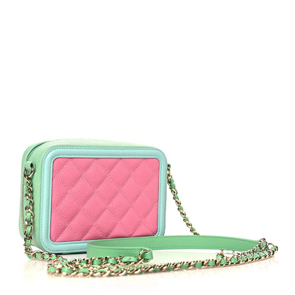 Chanel Caviar Quilted Filigree Vanity Clutch With Chain Pink Light Blue Green 3 of 9