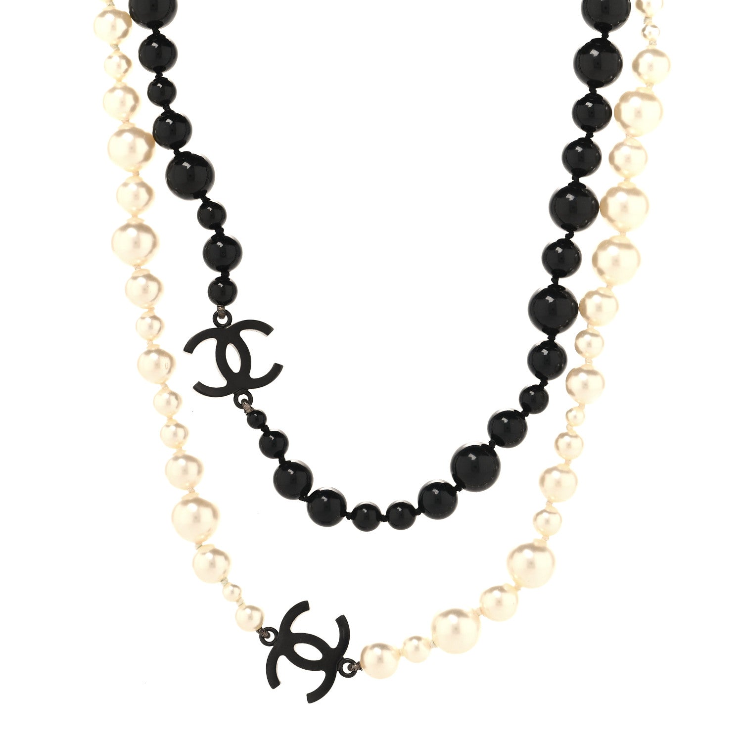 Chanel Pearl CC Beaded Long Necklace Black White 1 of 4