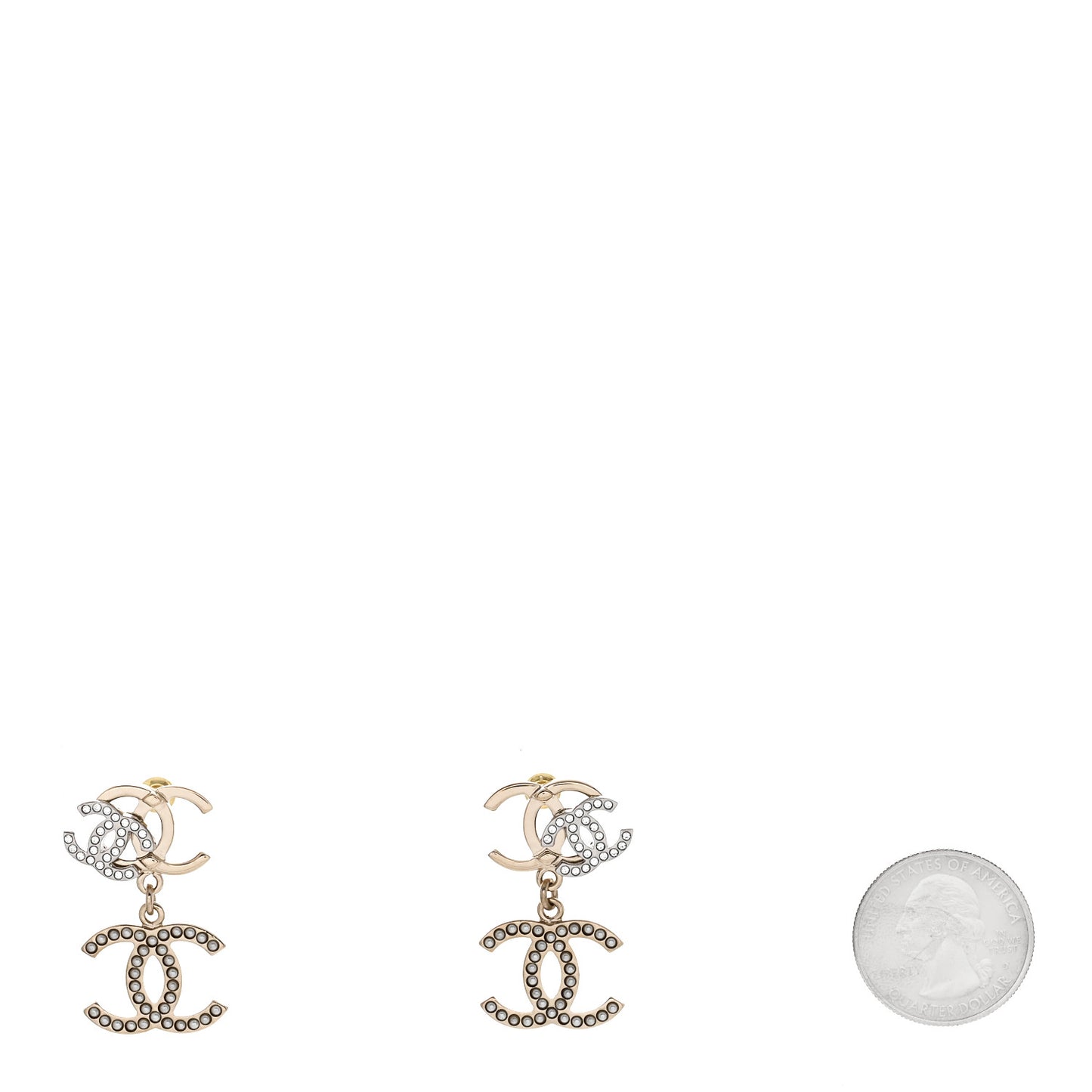 Crystal Pearl Double CC Drop Earrings Gold Silver