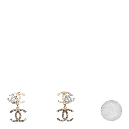 Chanel Crystal Pearl Double CC Drop Earrings Gold Silver 2 of 5
