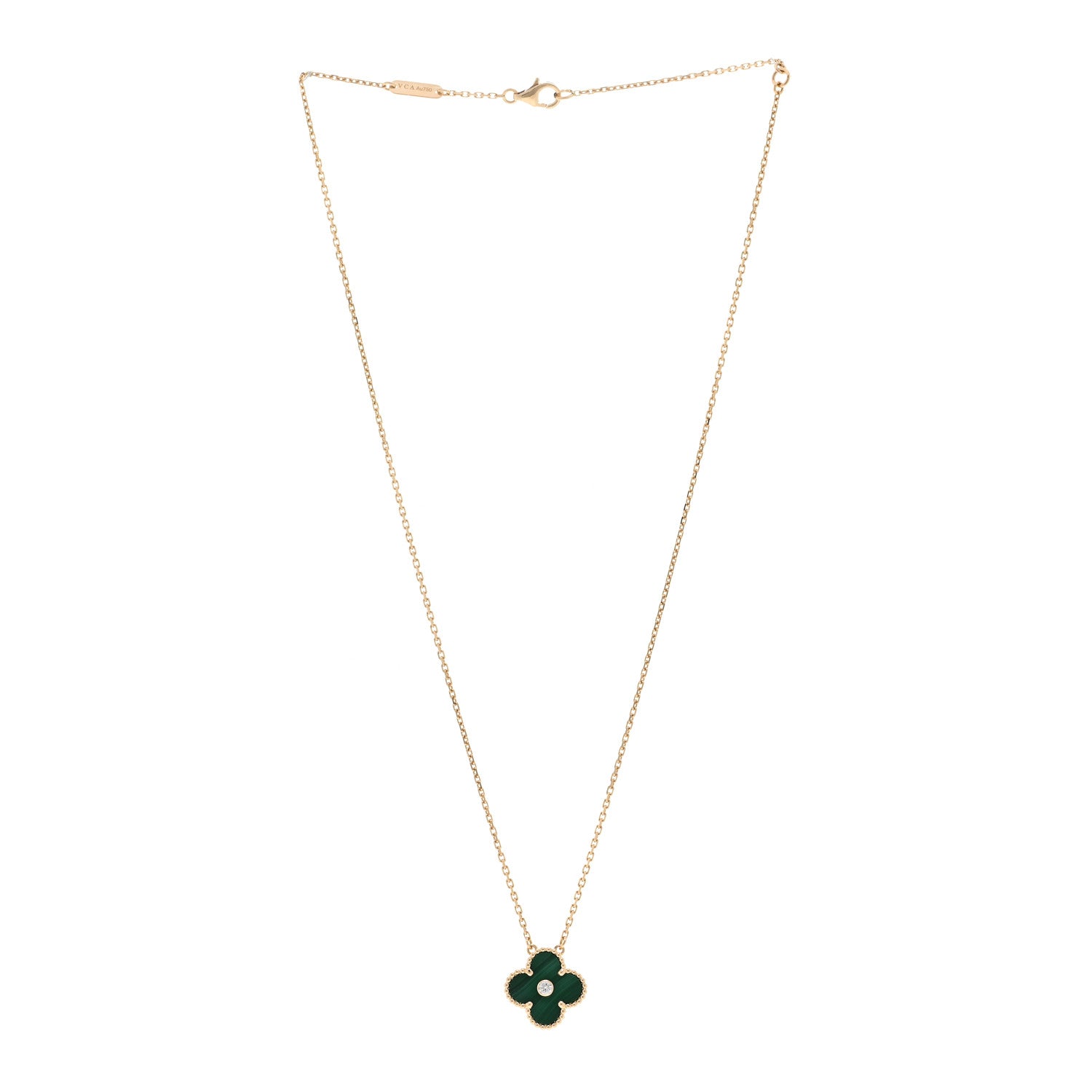 Van Cleef & Arpels 18K Yellow Gold Diamond Malachite Vintage Alhambra Pendant Necklace 3 of 4