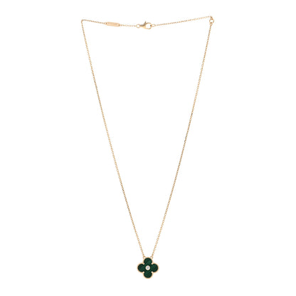 Van Cleef & Arpels 18K Yellow Gold Diamond Malachite Vintage Alhambra Pendant Necklace 3 of 4