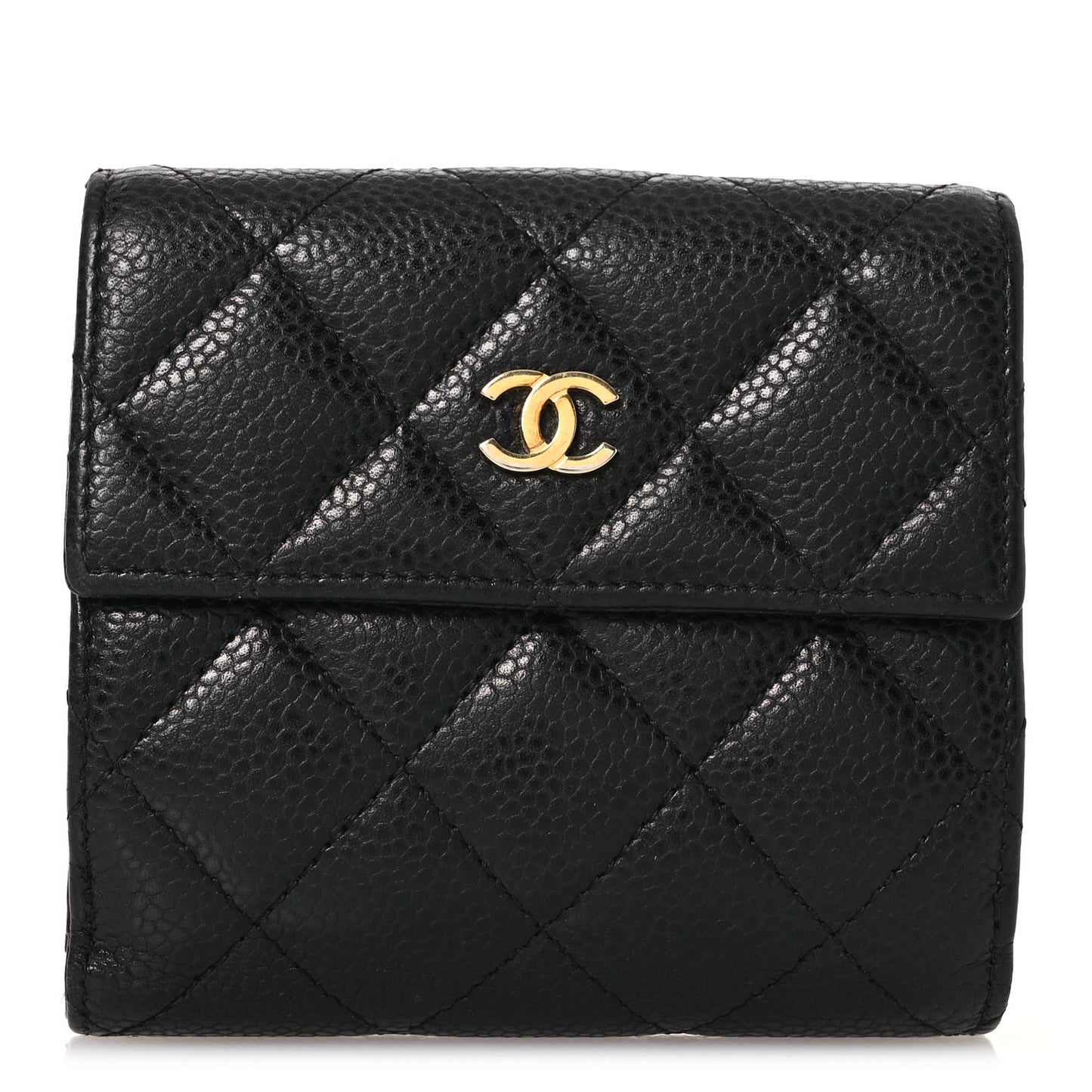Caviar Quilted Compact French Flap Wallet Black