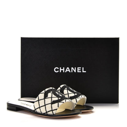 Chanel Pearl Embroidery CC Mules 37.5 Black White 11 of 11