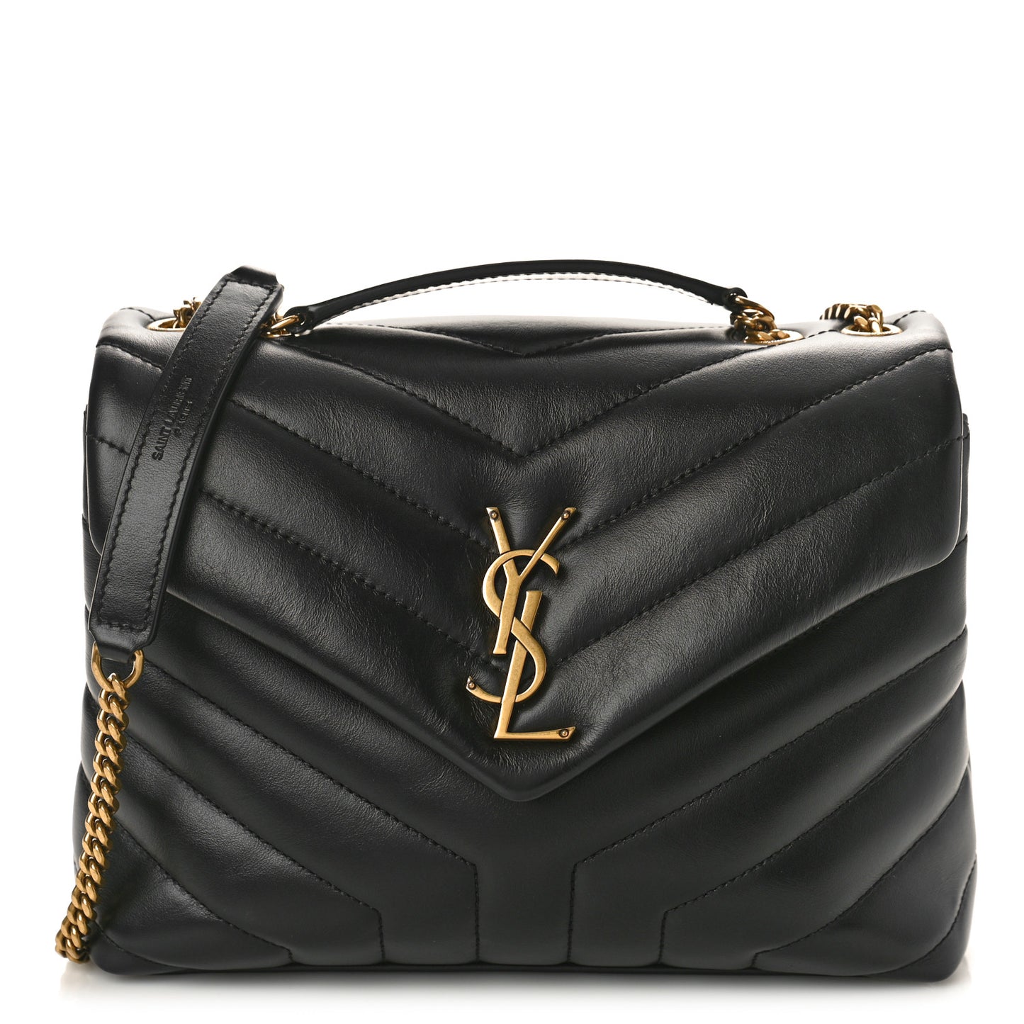 Calfskin Y Quilted Monogram Small Loulou Chain Satchel Black