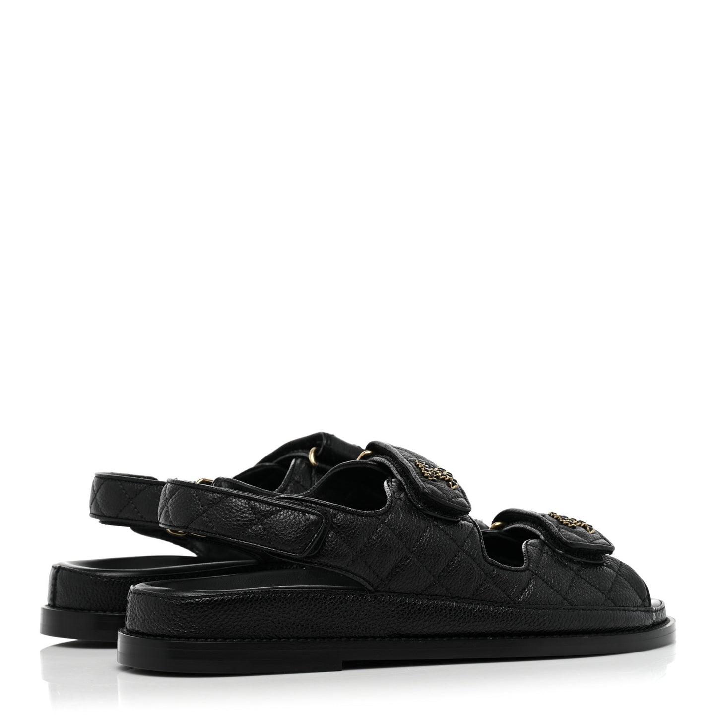 Grained Calfskin Velcro Dad Sandals 39 Black