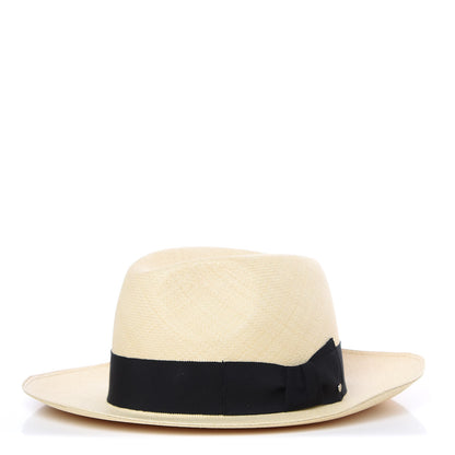 Hermes Straw Mens Rio Panama Hat 58 Natural Black 1 of 9