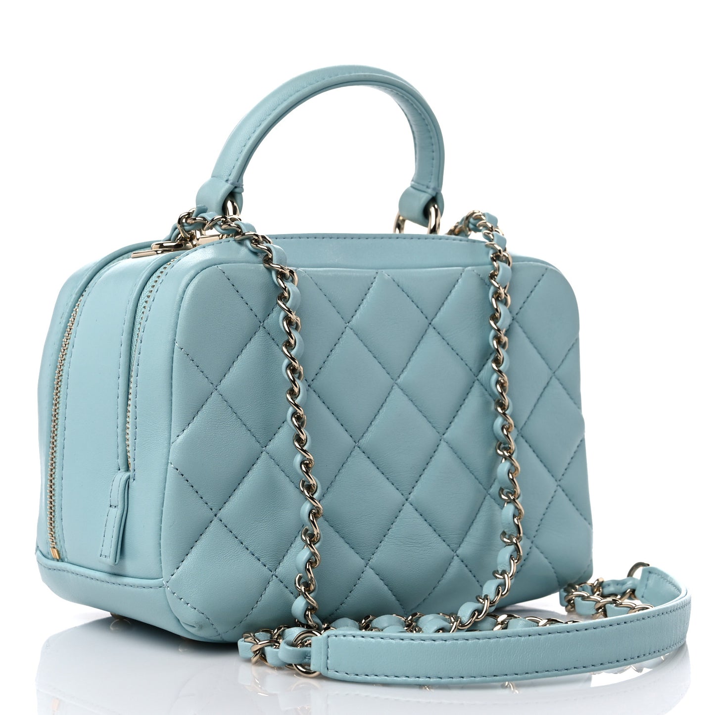 Lambskin Quilted Small Trendy CC Bowling Bag Light Blue