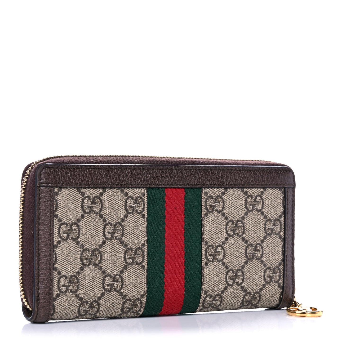 GG Supreme Monogram Web Ophidia Zip Around Wallet Brown