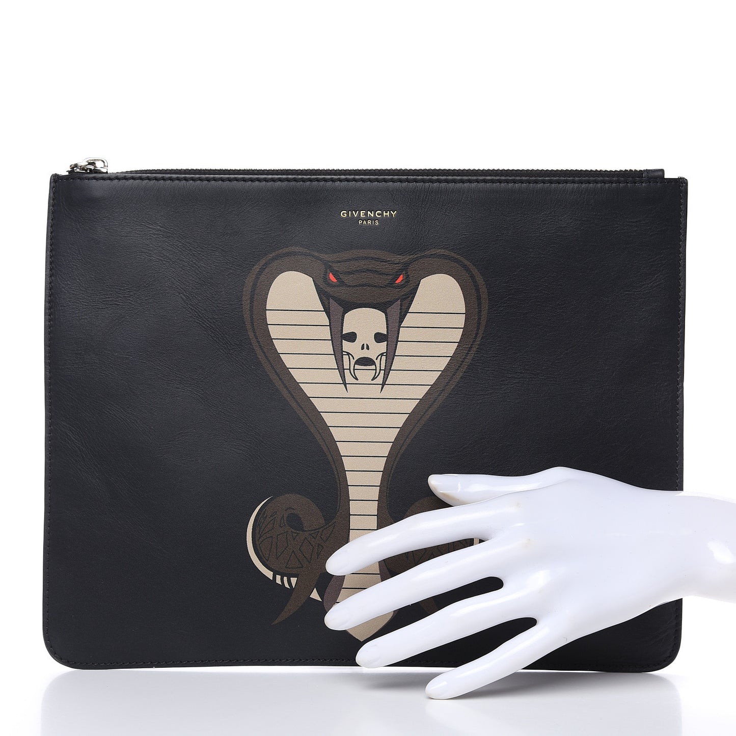Calfskin Cobra Print Zip Pouch Black