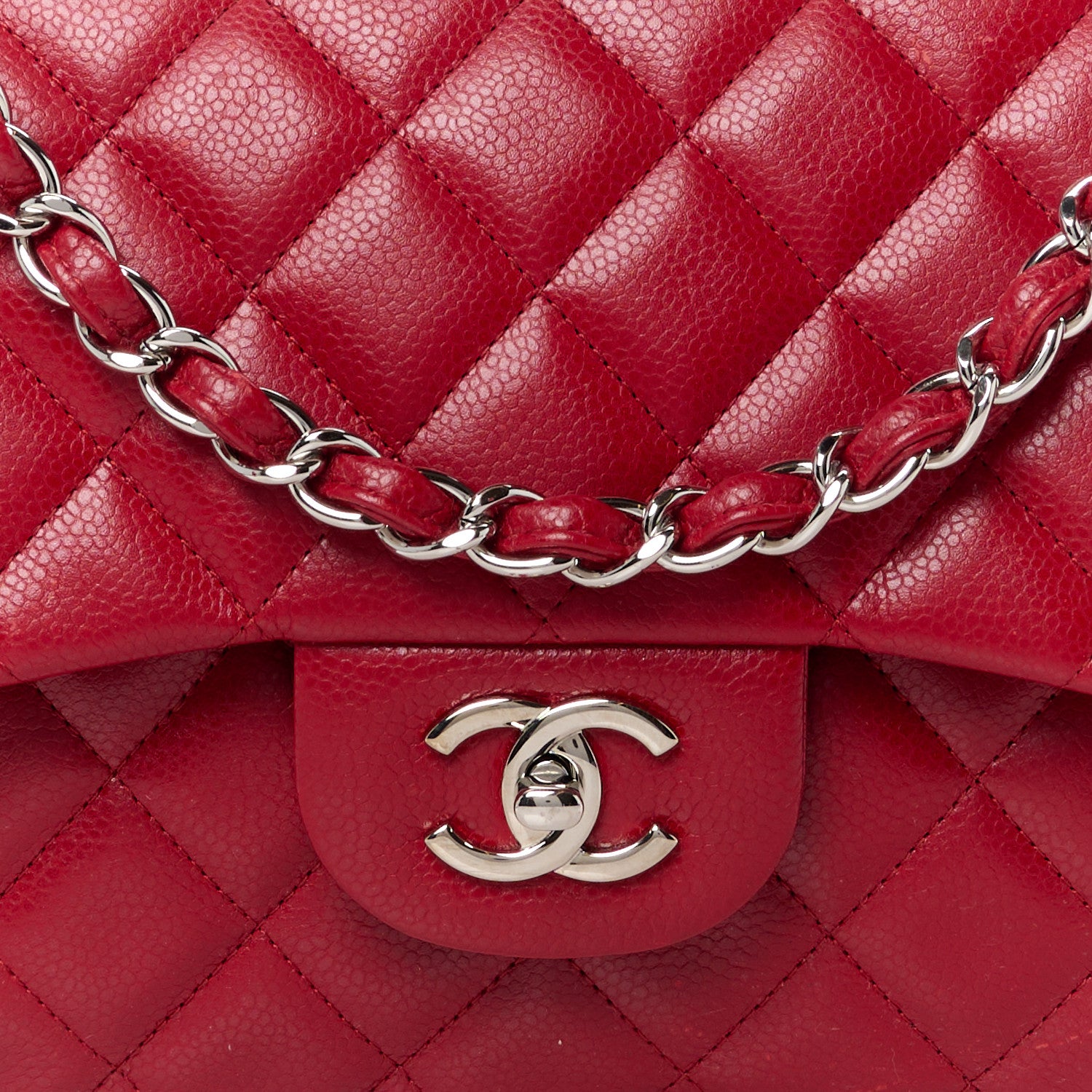 Chanel Caviar Quilted Jumbo Double Flap Red 9 of 15