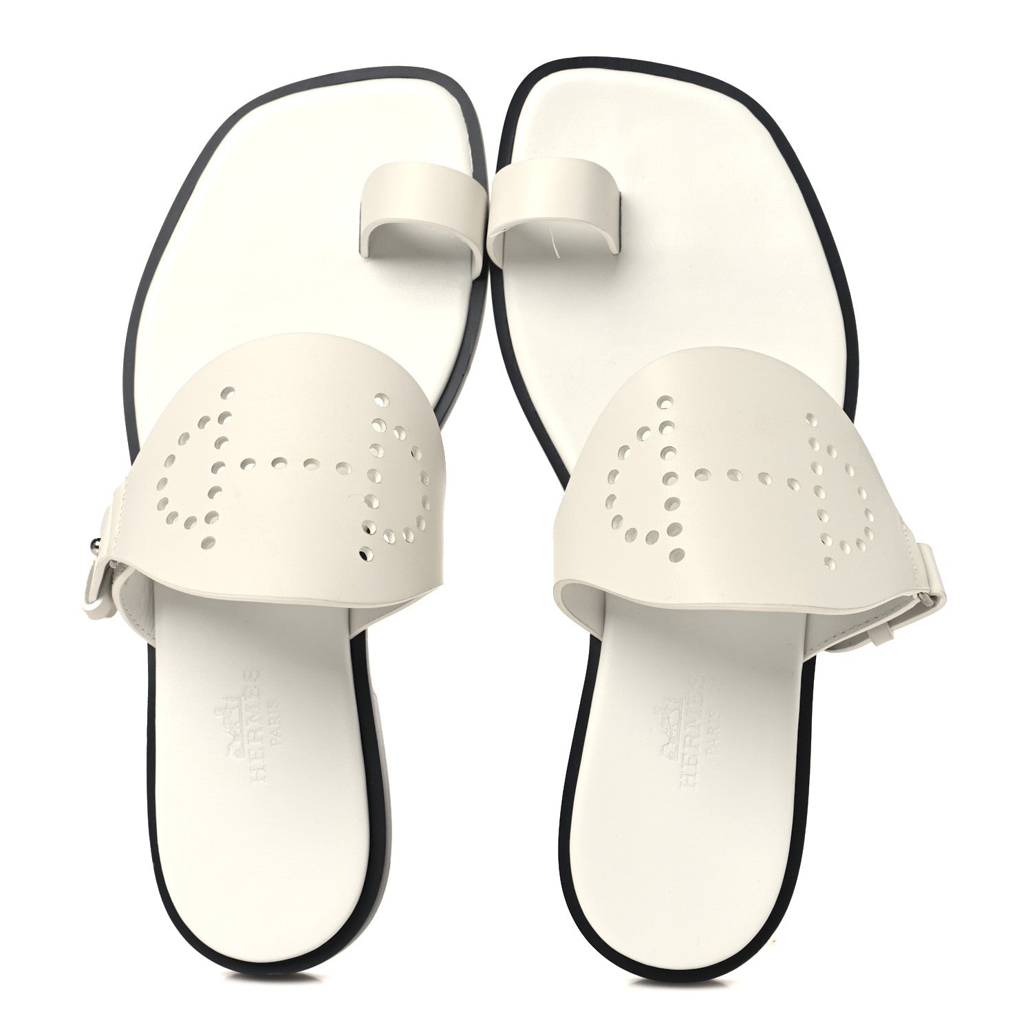 Hermes Calfskin Perforated Hera Sandals 36 White 2 of 9