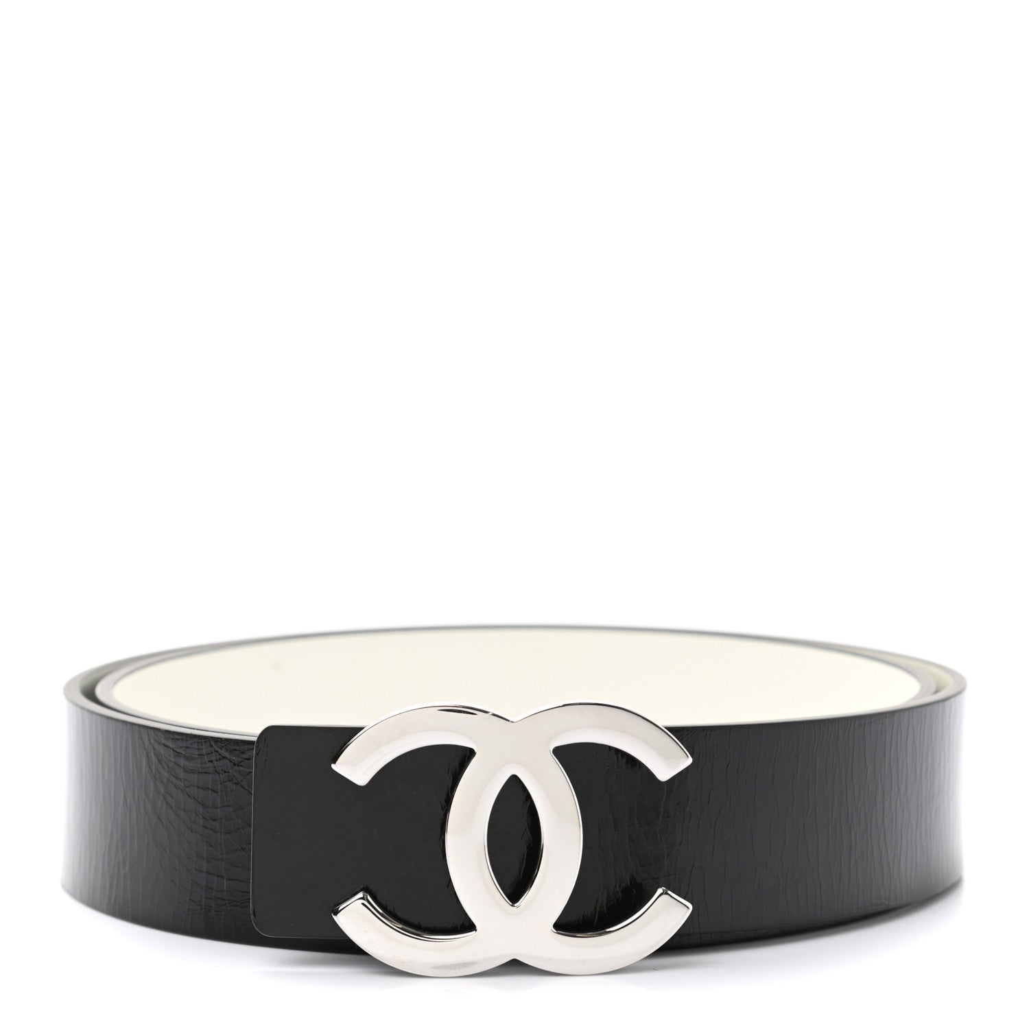 Chanel Patent Calfskin CC Reversible Belt 95 Black White 1 of 10