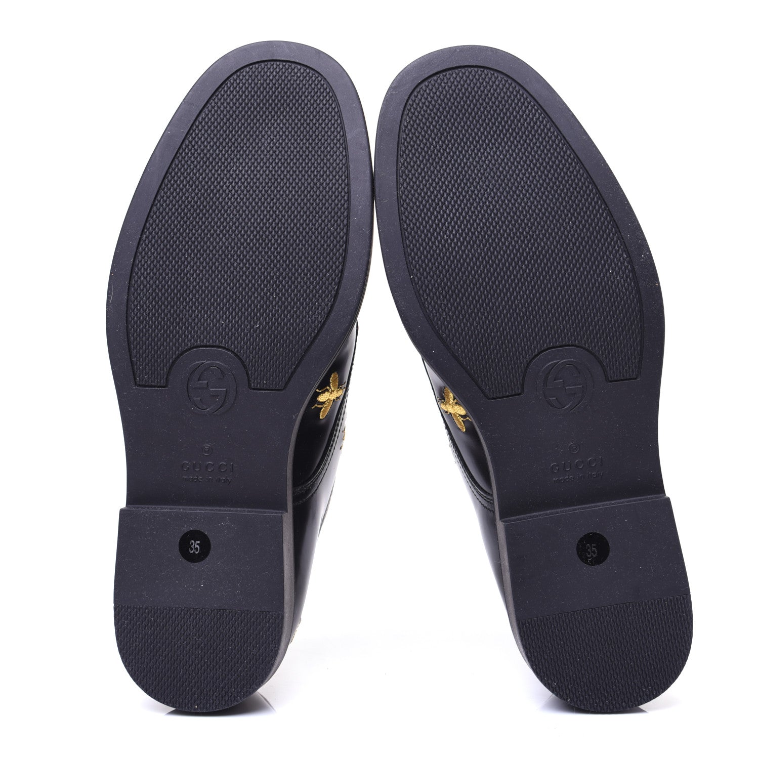 Gucci Patent Bee Star Embroidered Womens Derby Loafers 35 Black 10 of 14