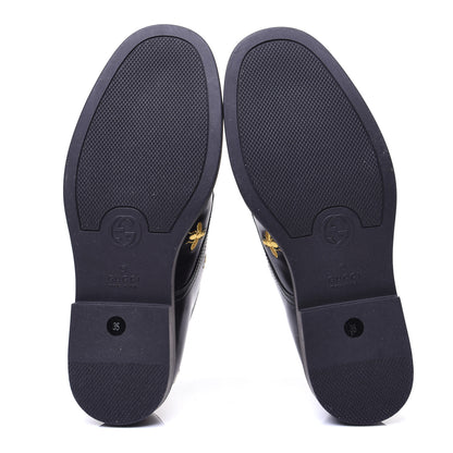 Gucci Patent Bee Star Embroidered Womens Derby Loafers 35 Black 10 of 14