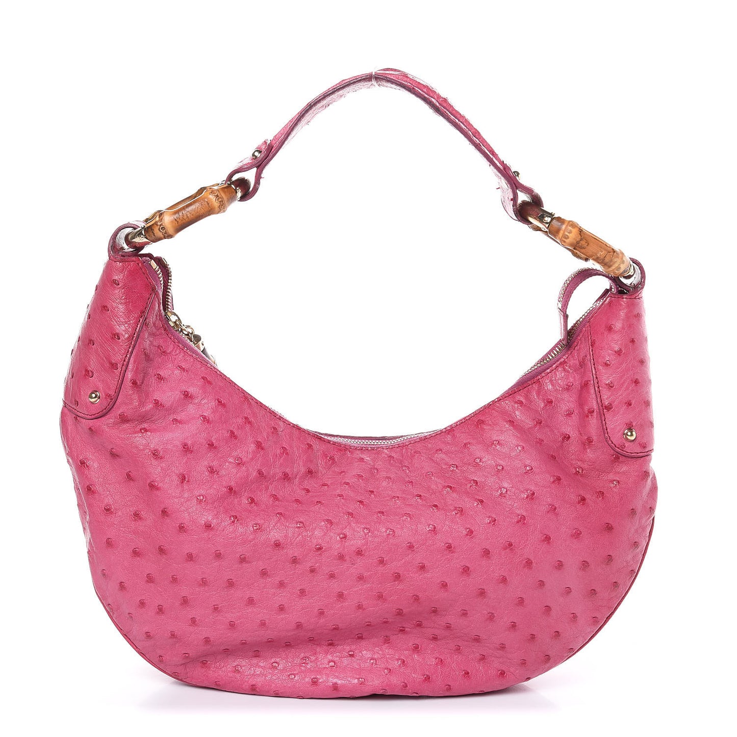 Ostrich Bamboo Ring Half Moon Hobo Pink
