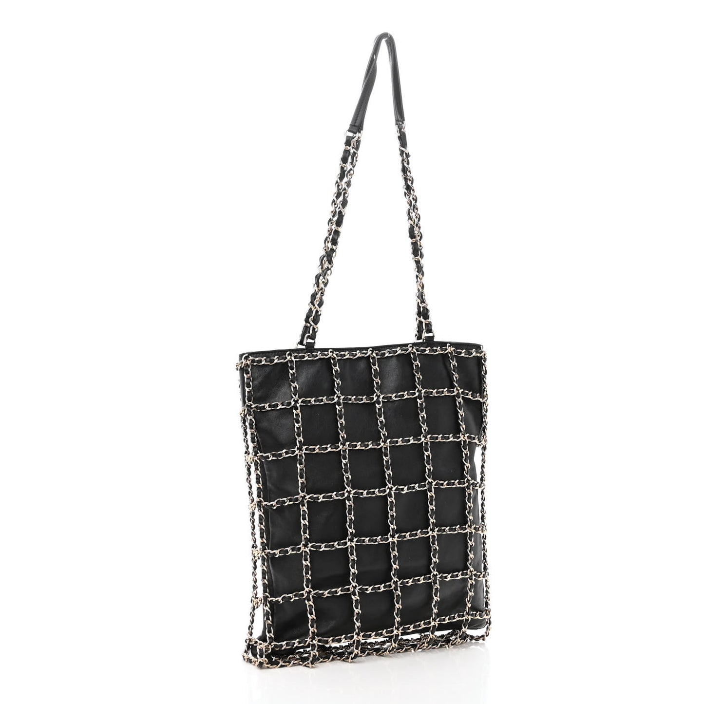 Lambskin Large Shopping Chain Tote Black