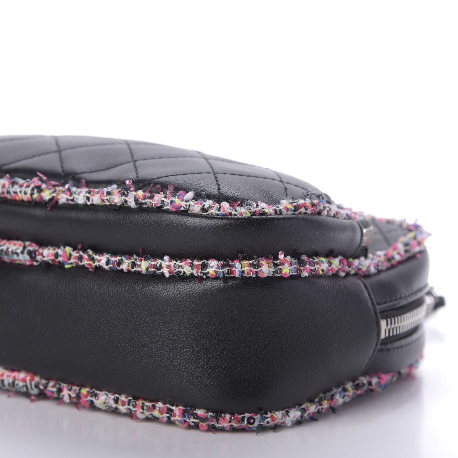 Chanel Lambskin Quilted Tweed Elegant Trim Front Zip Camera Case Black 7 of 9