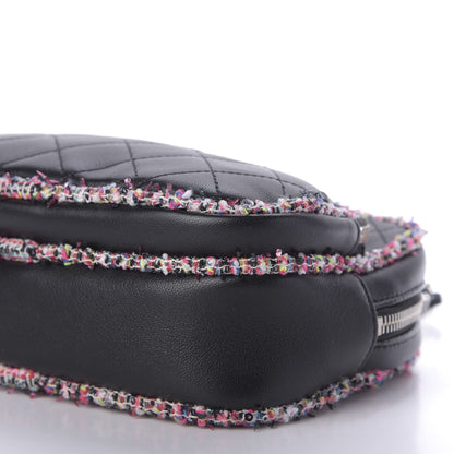 Chanel Lambskin Quilted Tweed Elegant Trim Front Zip Camera Case Black 7 of 9