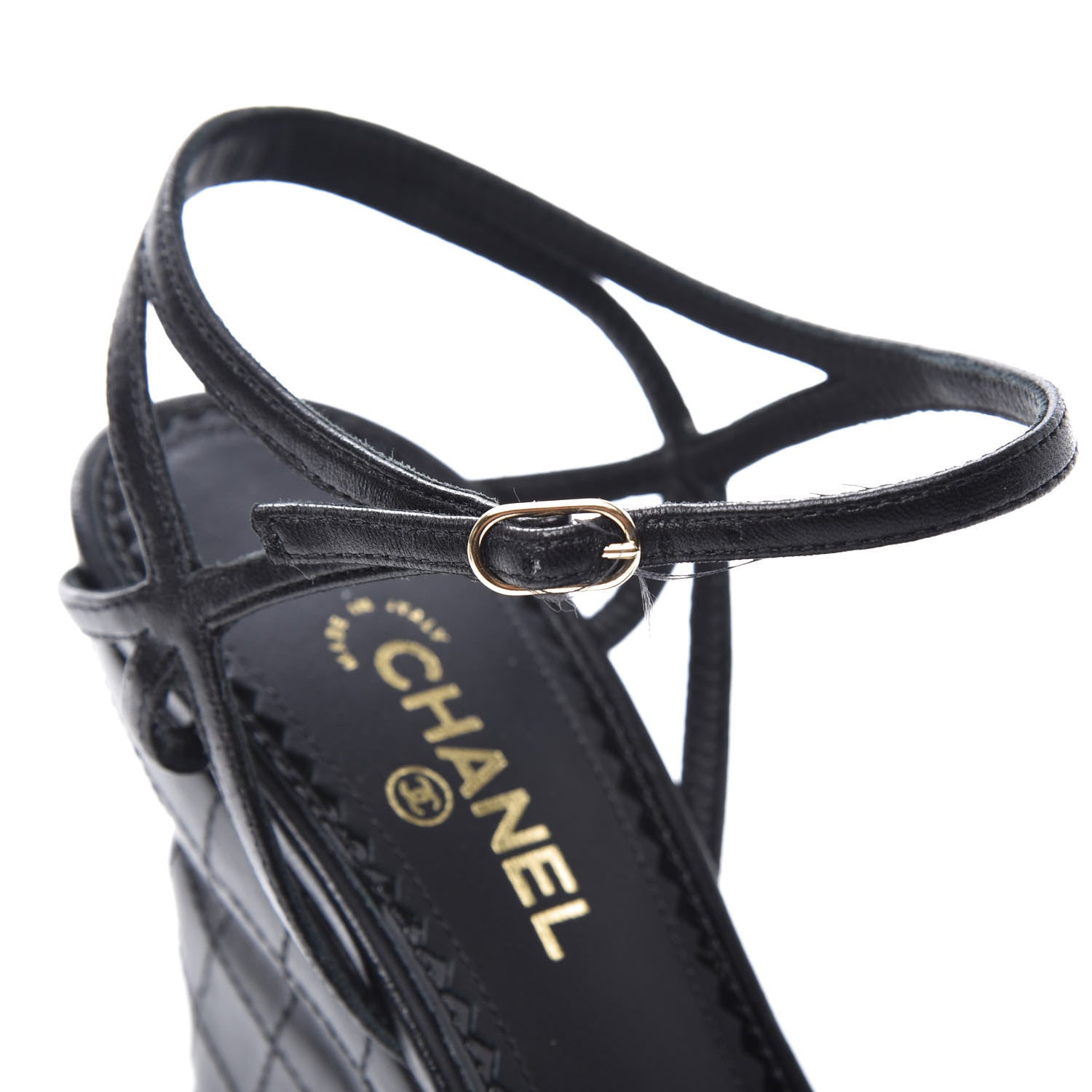 Chanel Lambskin Slingback Camellia Wedge Sandals 36.5 Black 10 of 11