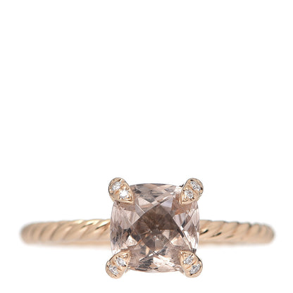 David Yurman 18K Rose Gold Diamond Morganite 7mm Chatelaine Ring 54 7 1 of 6