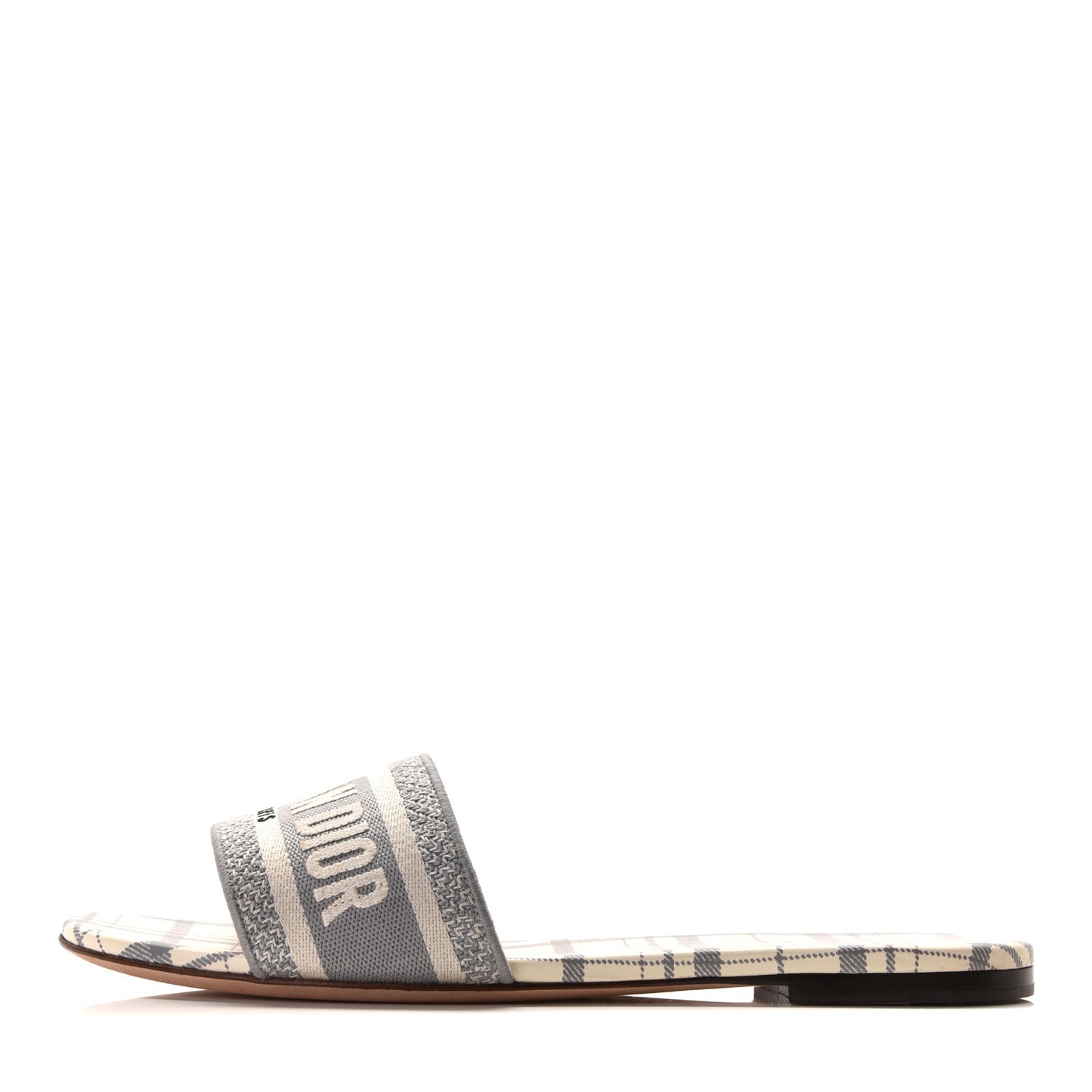 Canvas Check'N'Dior Pop Embroidered Dway Flat Slide Sandals 41 Grey Stone