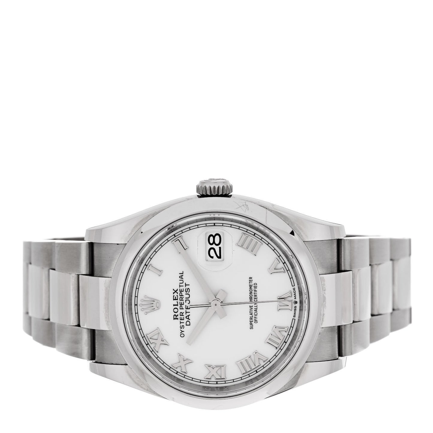 Stainless Steel 36mm Oyster Perpetual Datejust Watch White Roman 126200