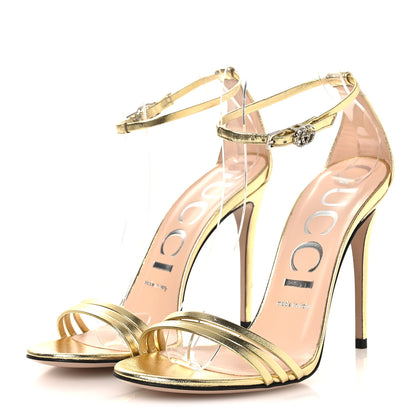 Gucci Metallic Crystal GG Ankle Strap High Heel Sandals 37 Gold 4 of 13