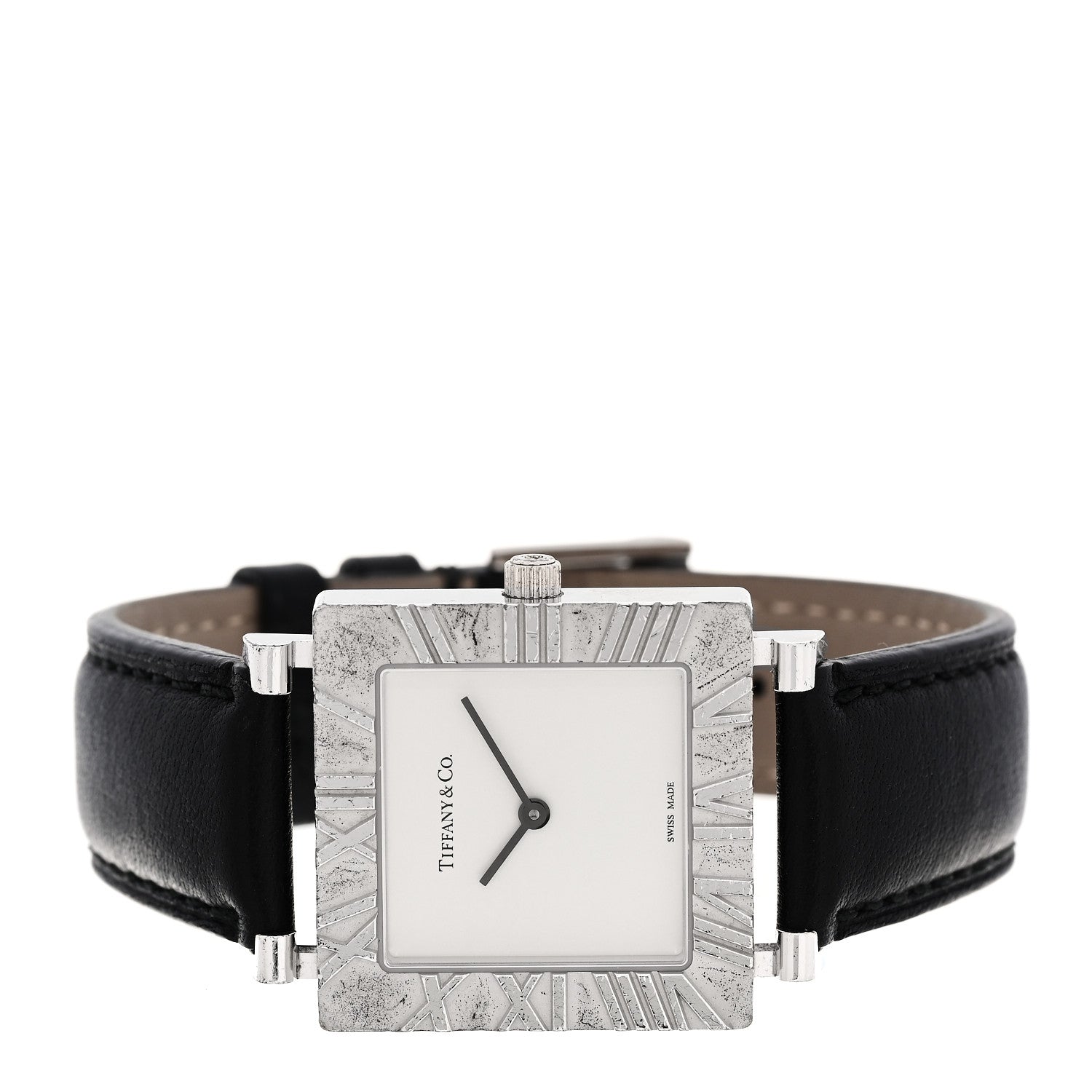 Tiffany Sterling Silver Calfskin 27mm Atlas Square Quartz Watch 2 of 4