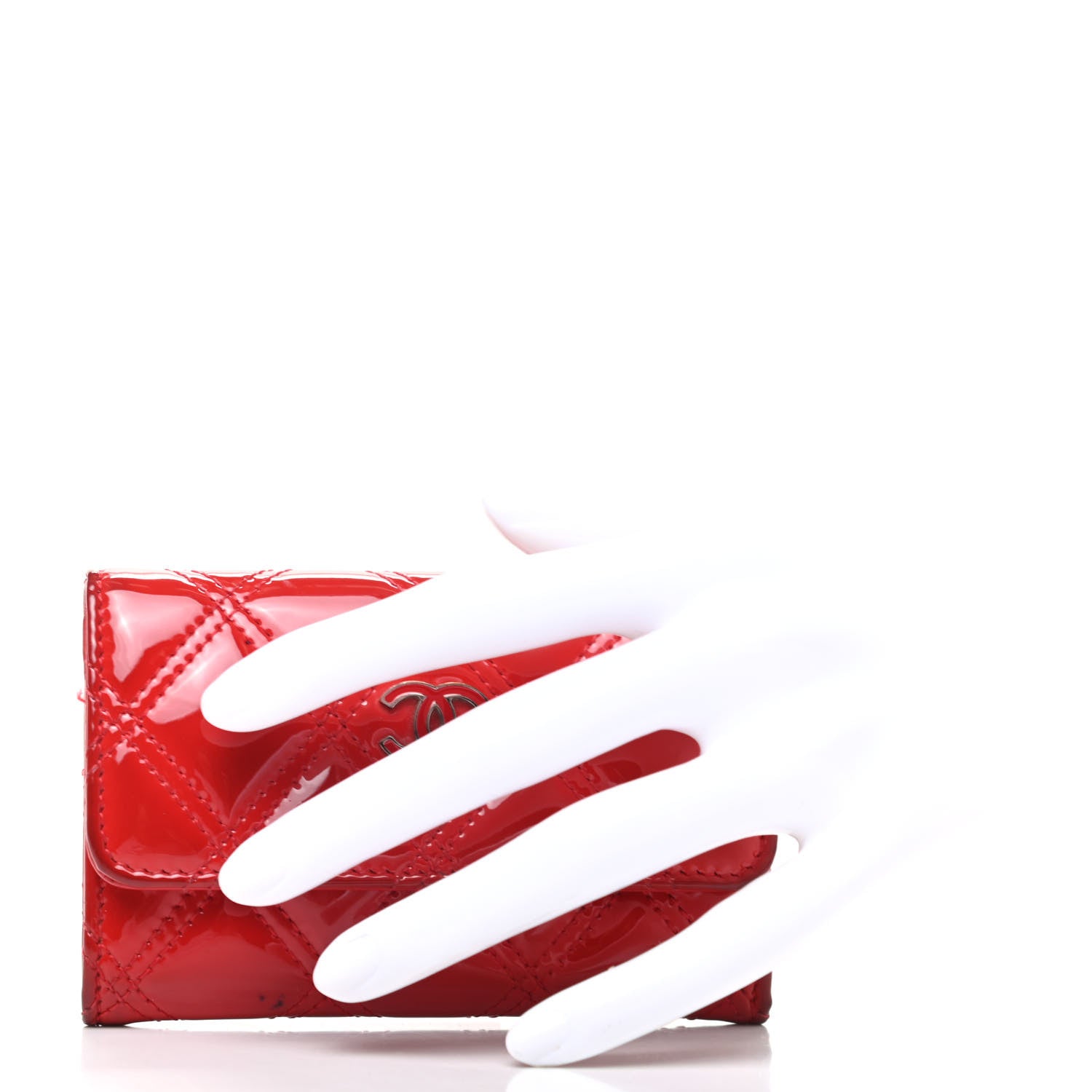 Chanel Patent Quilted Double Stitched Flap Card Holder Red 2 of 13