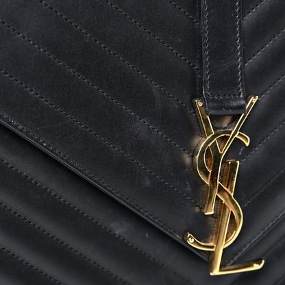 Saint Laurent Smooth Calfskin Matelasse Chevron Large Monogram Satchel Black 24 of 25