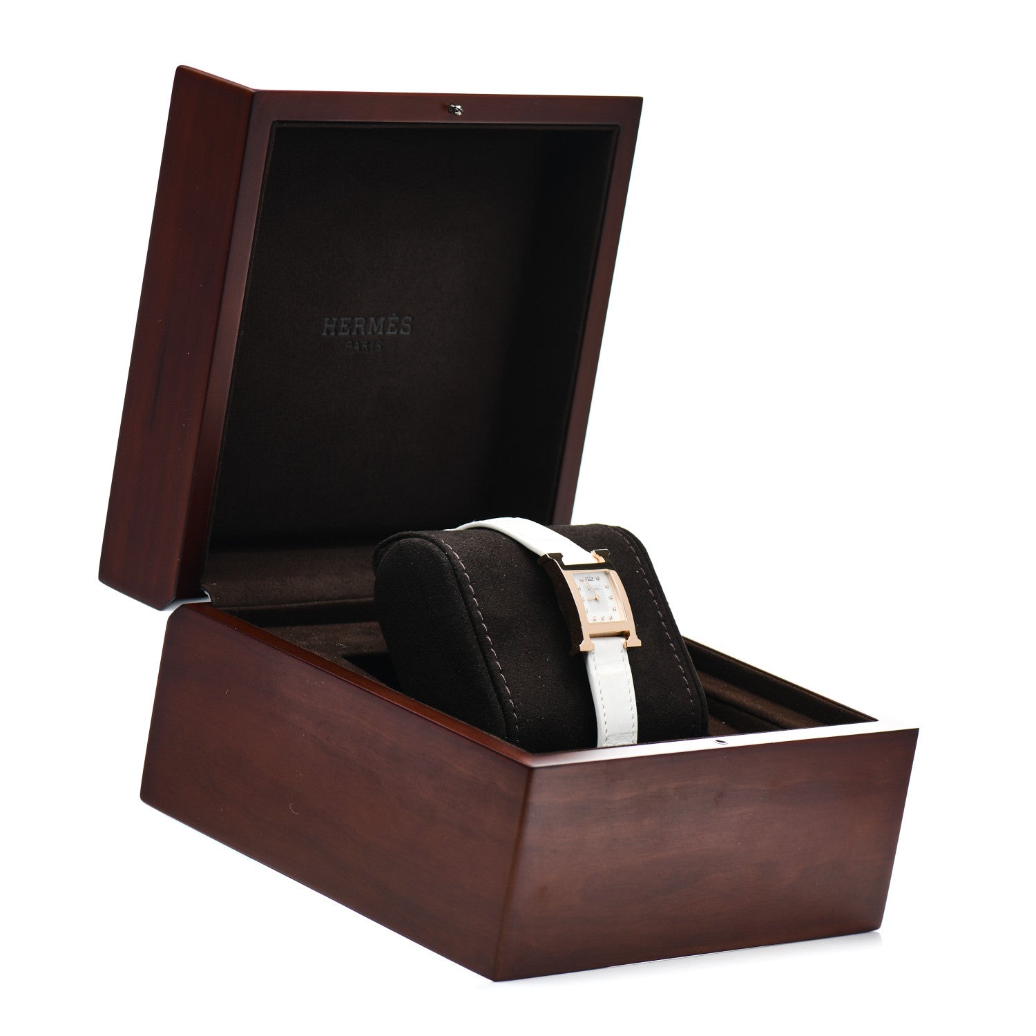 Hermes Stainless Steel Alligator Diamond Mother of Pearl 21mm Heure H Hour Quartz Watch Blanc 5 of 5