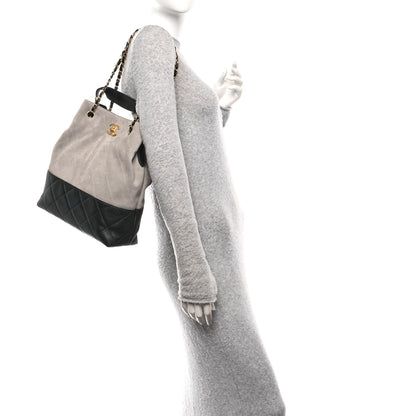 Chanel Suede Calfskin Shiny Lambskin Quilted Coco Base Shopping Bag Grey Black 2 of 11