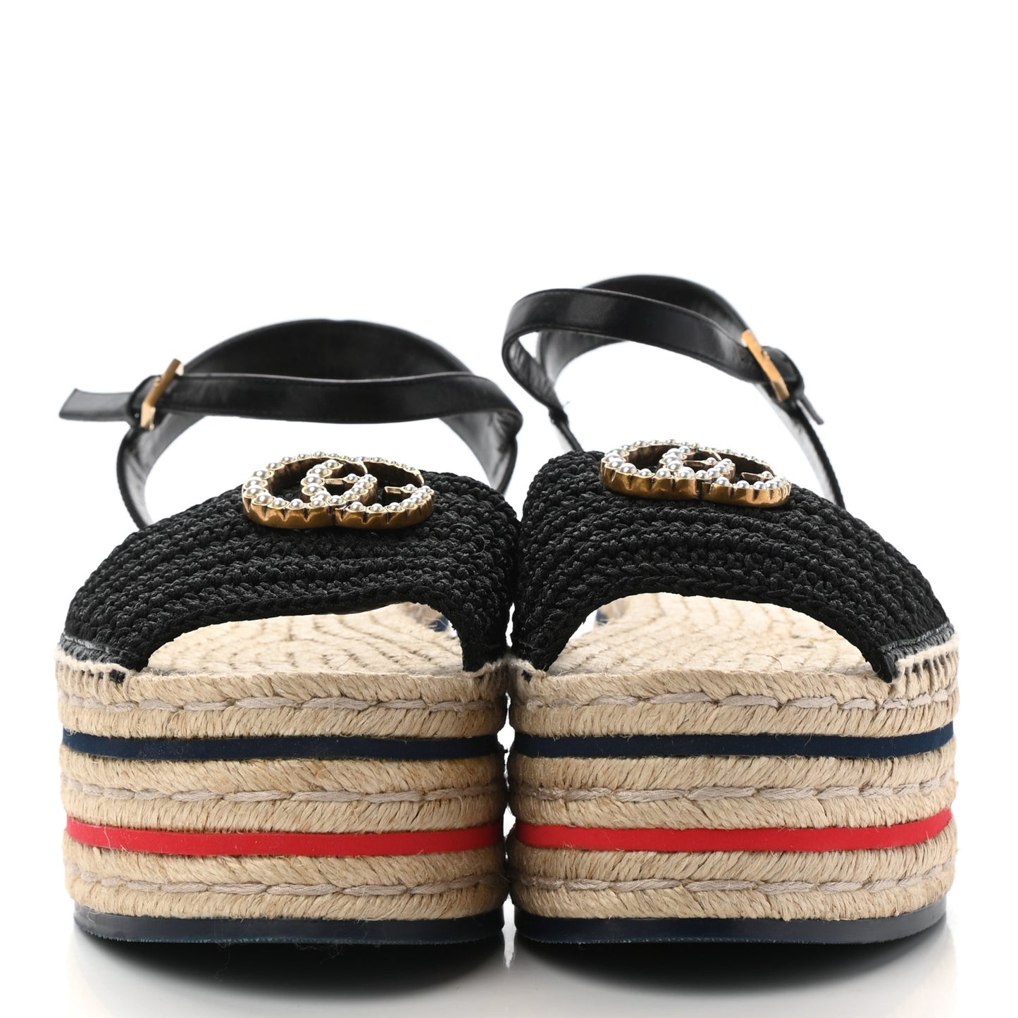 Cotton Malaga Kid Crochet Pearly GG Lilibeth Espadrille Platform Sandals 39.5 Black