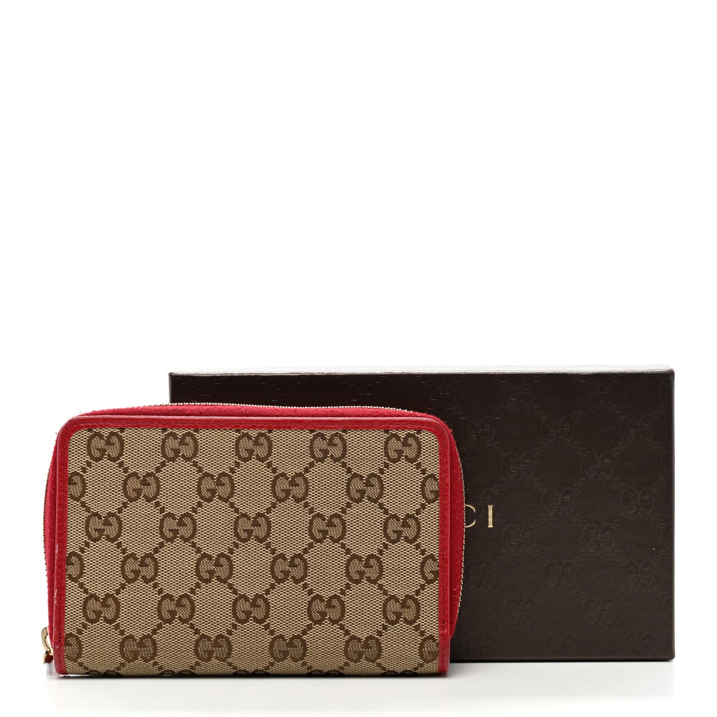 Monogram Dollar Calfskin Zip Around Compact Wallet Beige Ebony Rosso