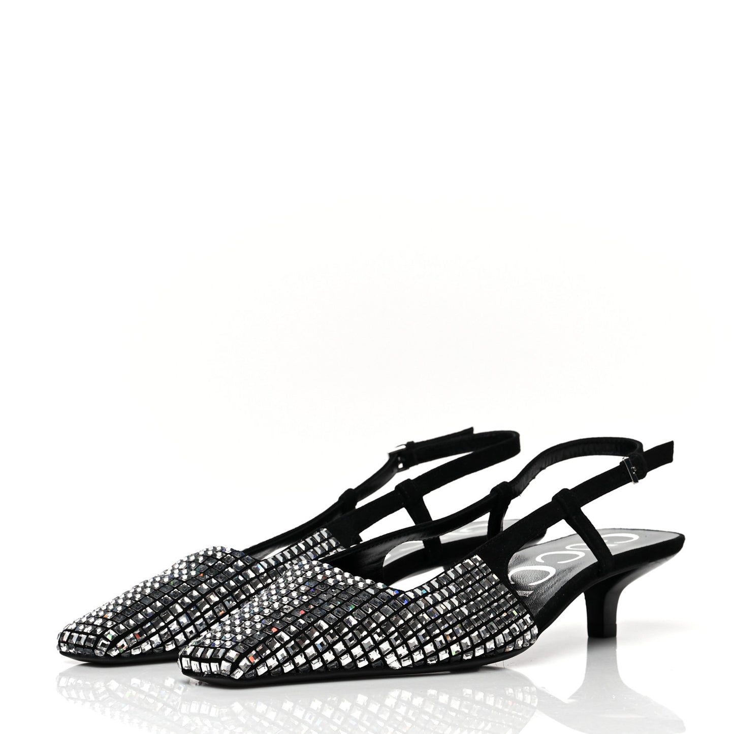 Crystal Kid Scamosciato Square G 35mm Slingback Pumps 38 Black