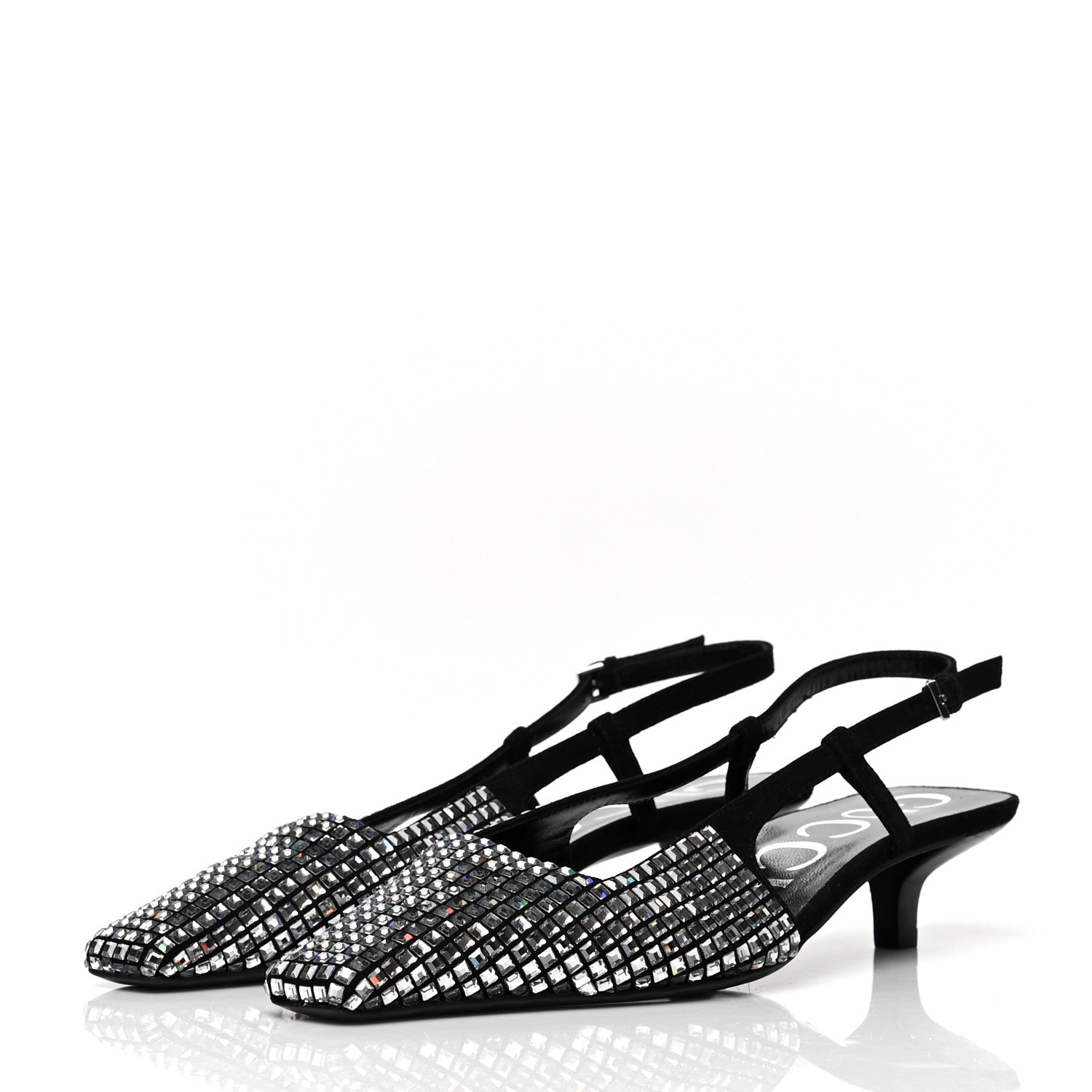 Gucci Crystal Kid Scamosciato Square G 35mm Slingback Pumps 38 Black 3 of 7
