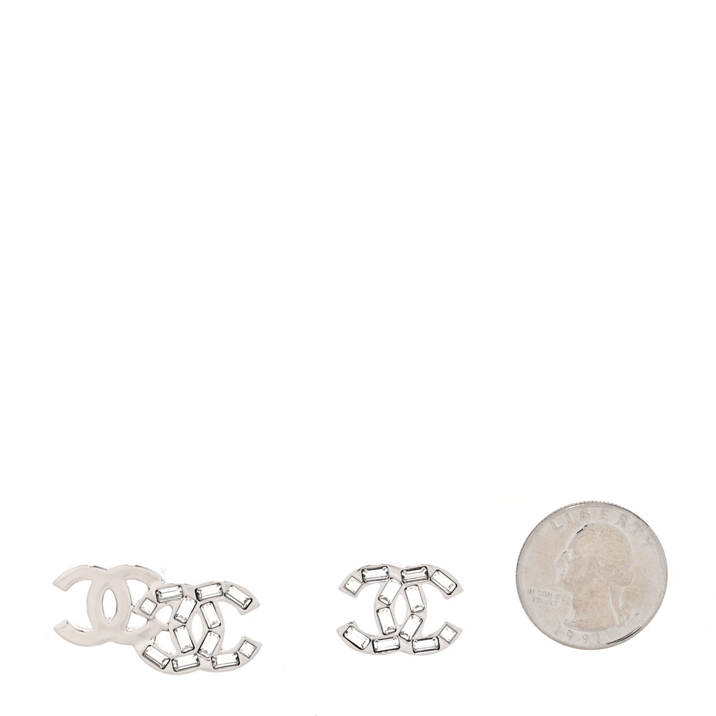 Baguette Crystal Double CC Earrings Silver