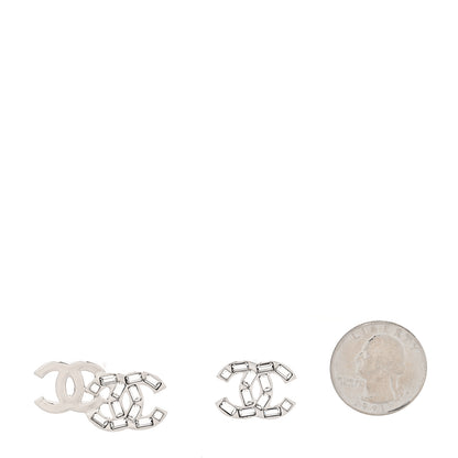 Chanel Baguette Crystal Double CC Earrings Silver 2 of 4
