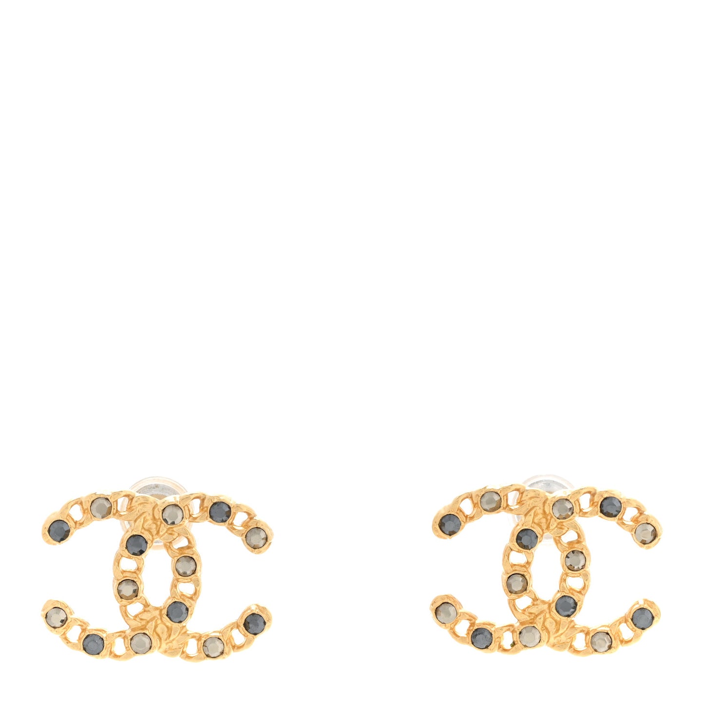 Crystal CC Chain Earrings Gold Black