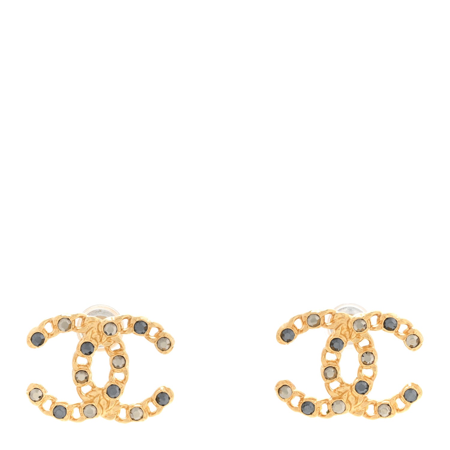 Chanel Crystal CC Chain Earrings Gold Black 1 of 6