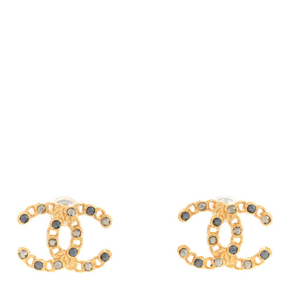 Chanel Crystal CC Chain Earrings Gold Black 1 of 6