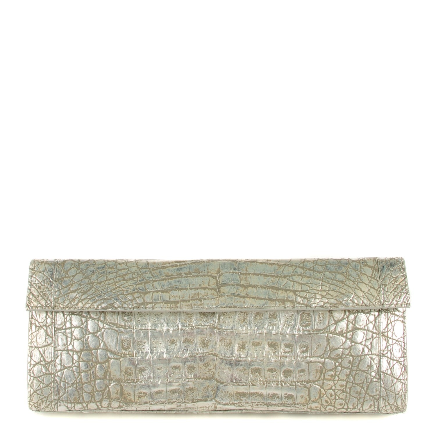 Nancy Gonzalez Metallic Crocodile Foldover Clutch Silver 1 of 7