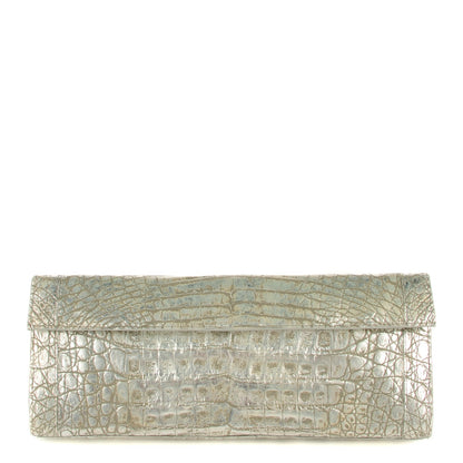 Nancy Gonzalez Metallic Crocodile Foldover Clutch Silver 1 of 7