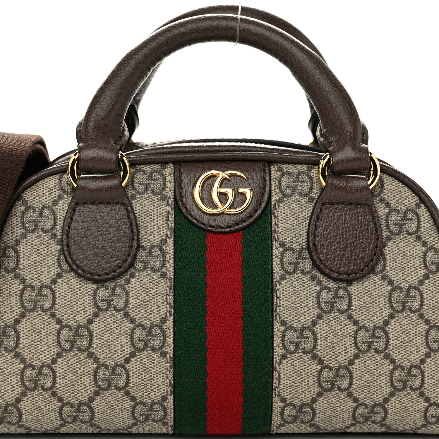 Gucci GG Supreme Monogram Textured Dollar Calfskin Web Mini Ophidia Top Handle Bowler Bag Beige Ebony New Acero 8 of 10